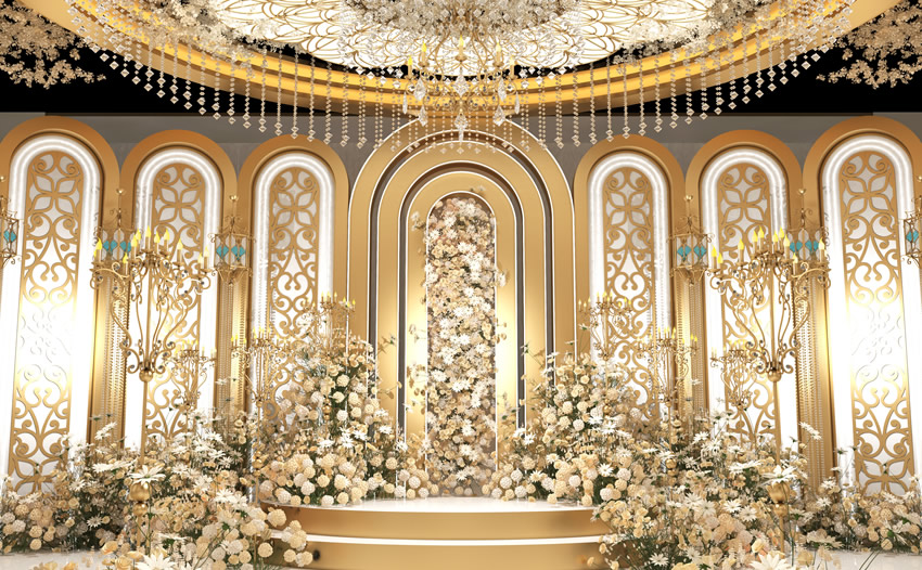 甘洛香槟色调婚礼堂效果展示